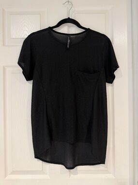 ZARA BASIC Evening Black Sheer Short‑Sleeve Top — Size S Front Pocket